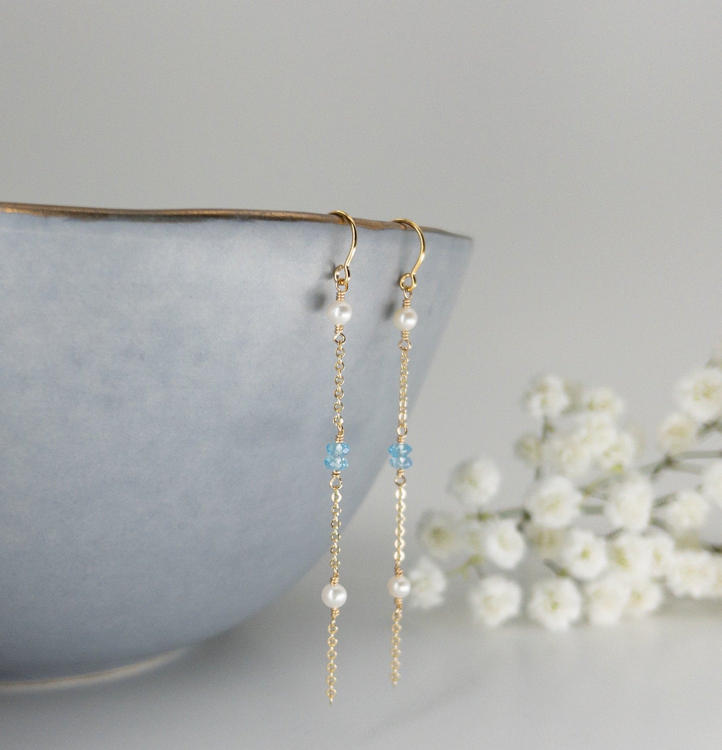 Blue Topaz and Pearl Earrings