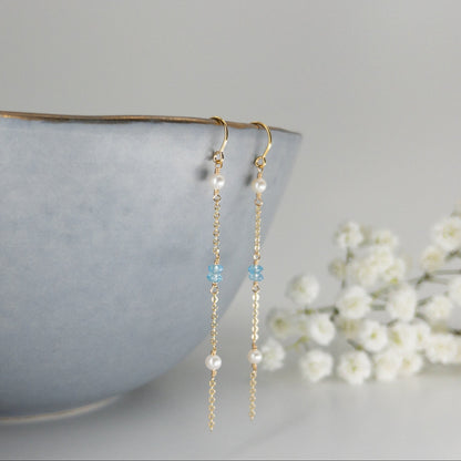 Drift Threader Earrings | Blue Topaz & Pearl Bridal Earrings