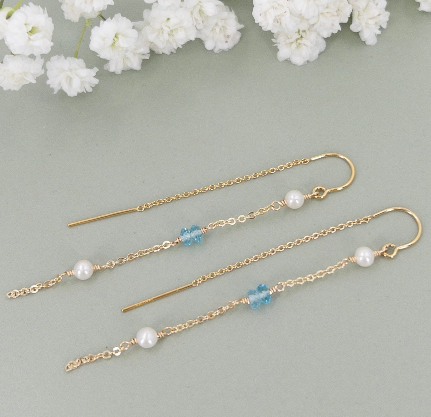 Blue Topaz and Pearl Earrings