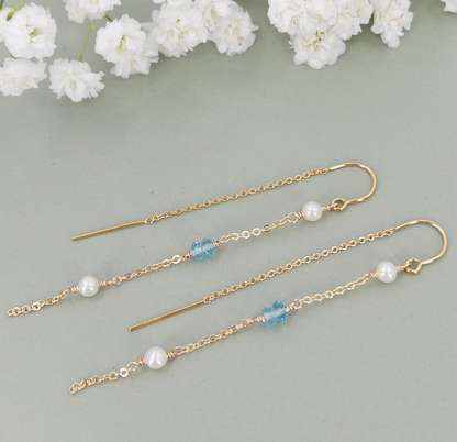 Drift Threader Earrings | Blue Topaz & Pearl Bridal Earrings