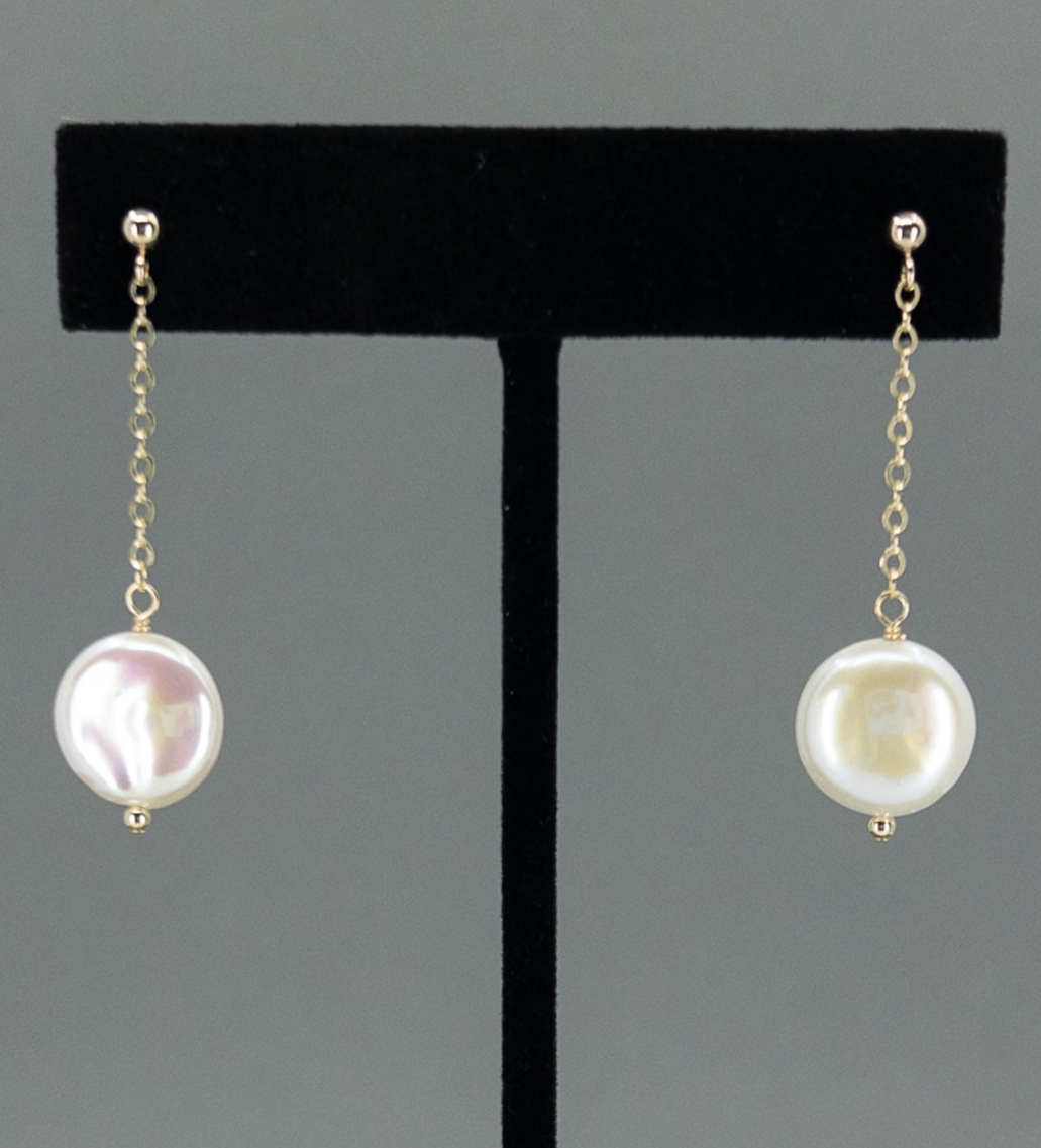 Coin Pearl Dangle Earrings