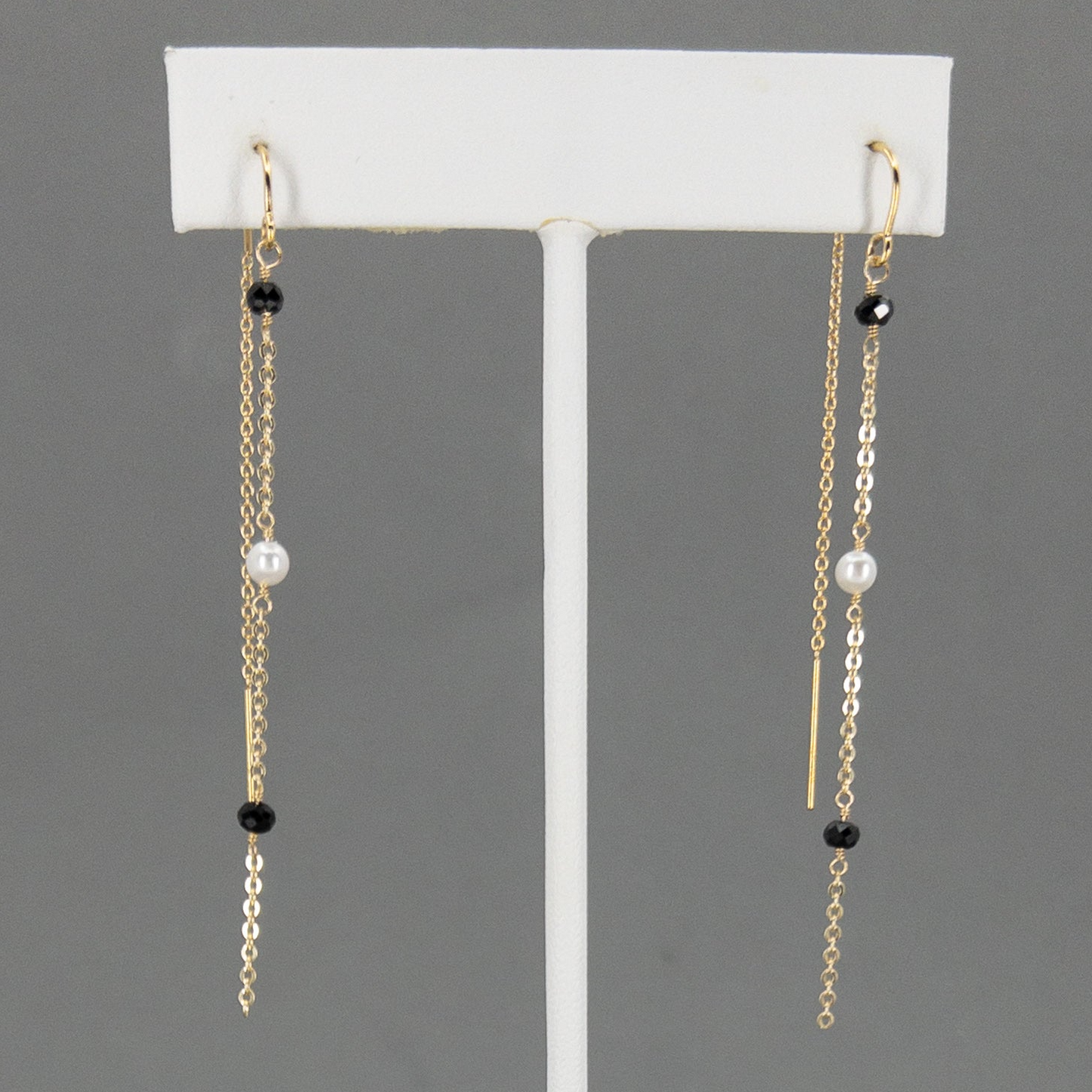 Black Spinel and Pearl Threader Earrings