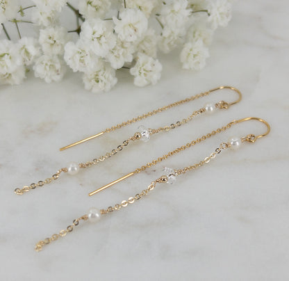 Gigi Crystal and Pearl Threader Earrings