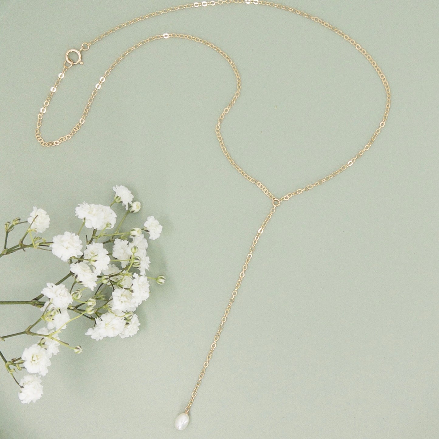 Tiny Pearl Lariat Necklace