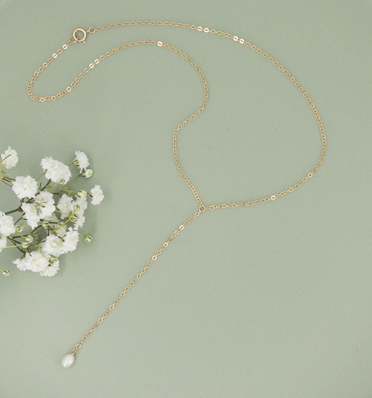 Tiny Pearl Lariat Necklace