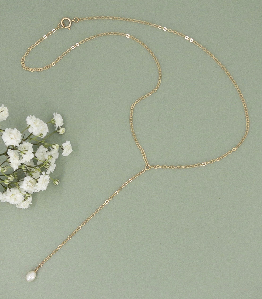 Tiny Pearl Lariat Necklace