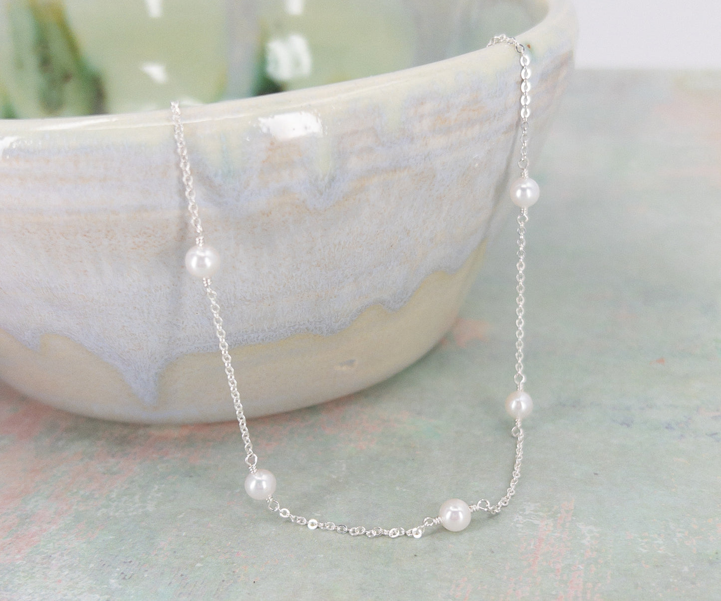 Dainty Pearl Station Necklace