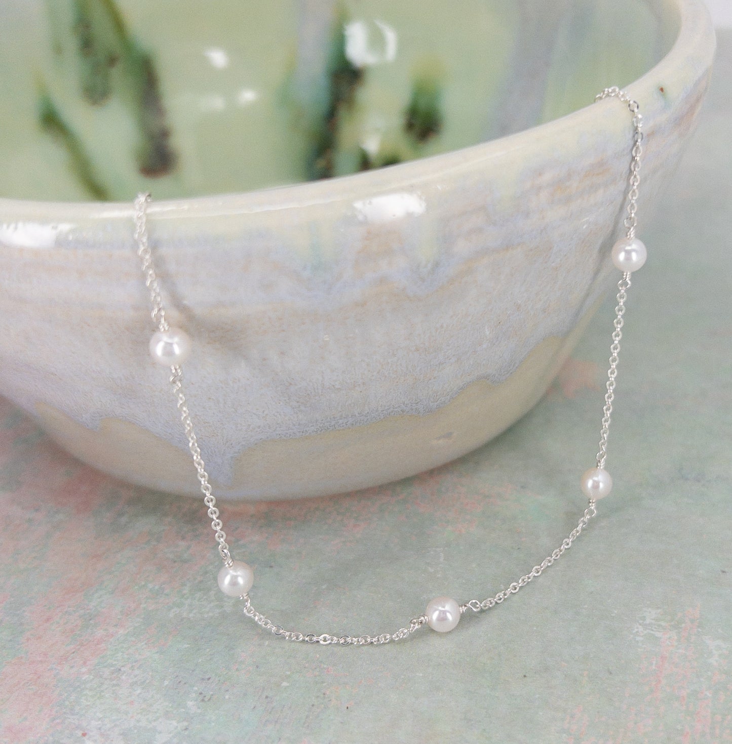 Dainty Pearl Station Necklace