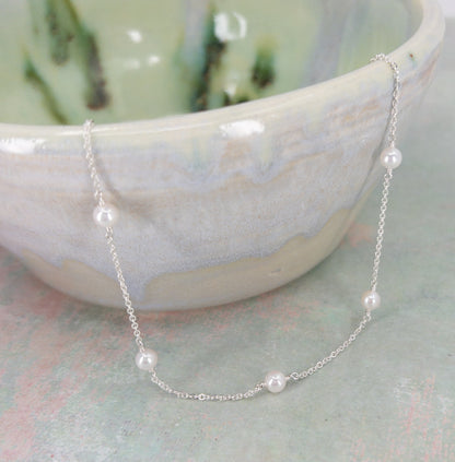 sterling silver pearl station necklace from Lucia collection