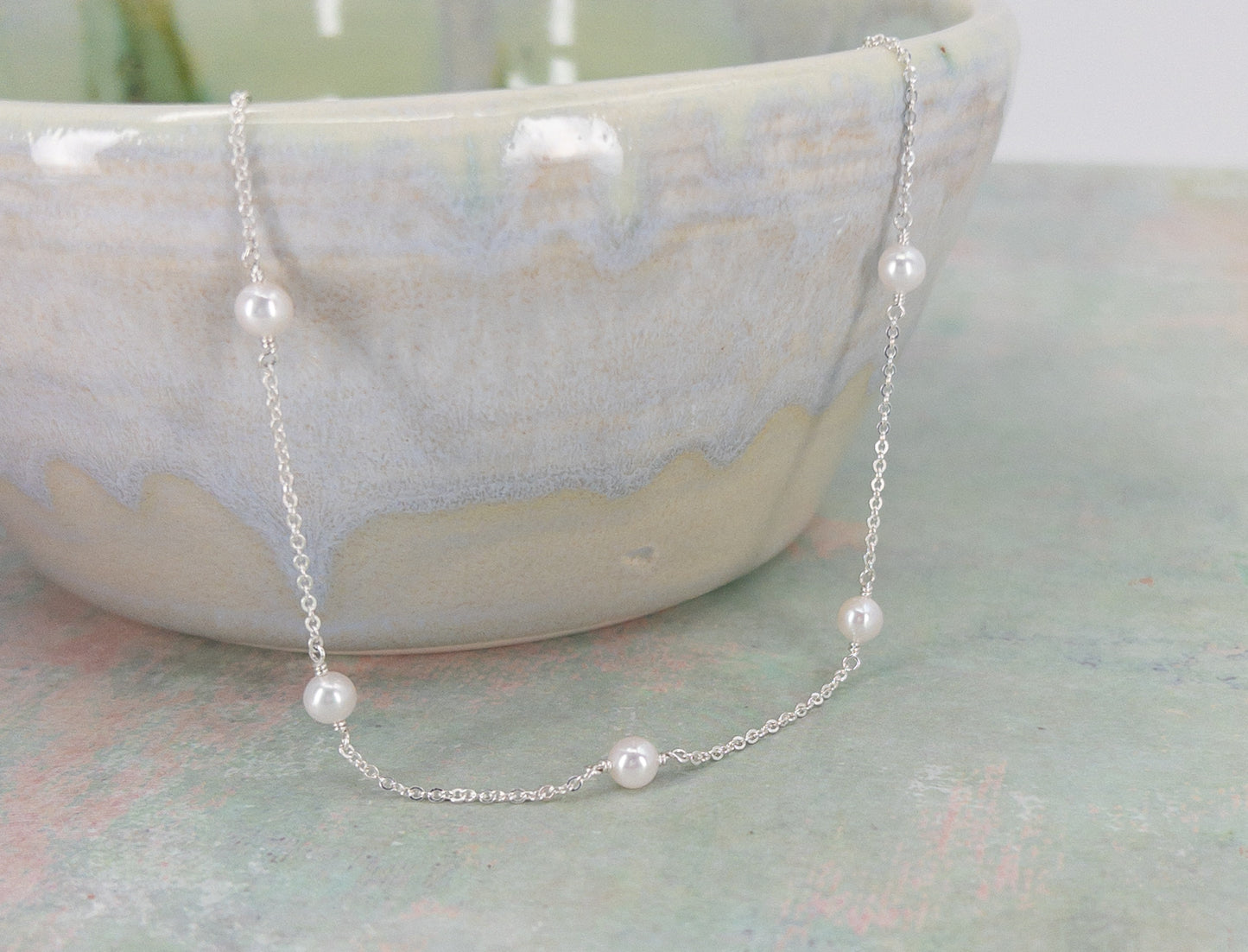 Dainty Pearl Station Necklace