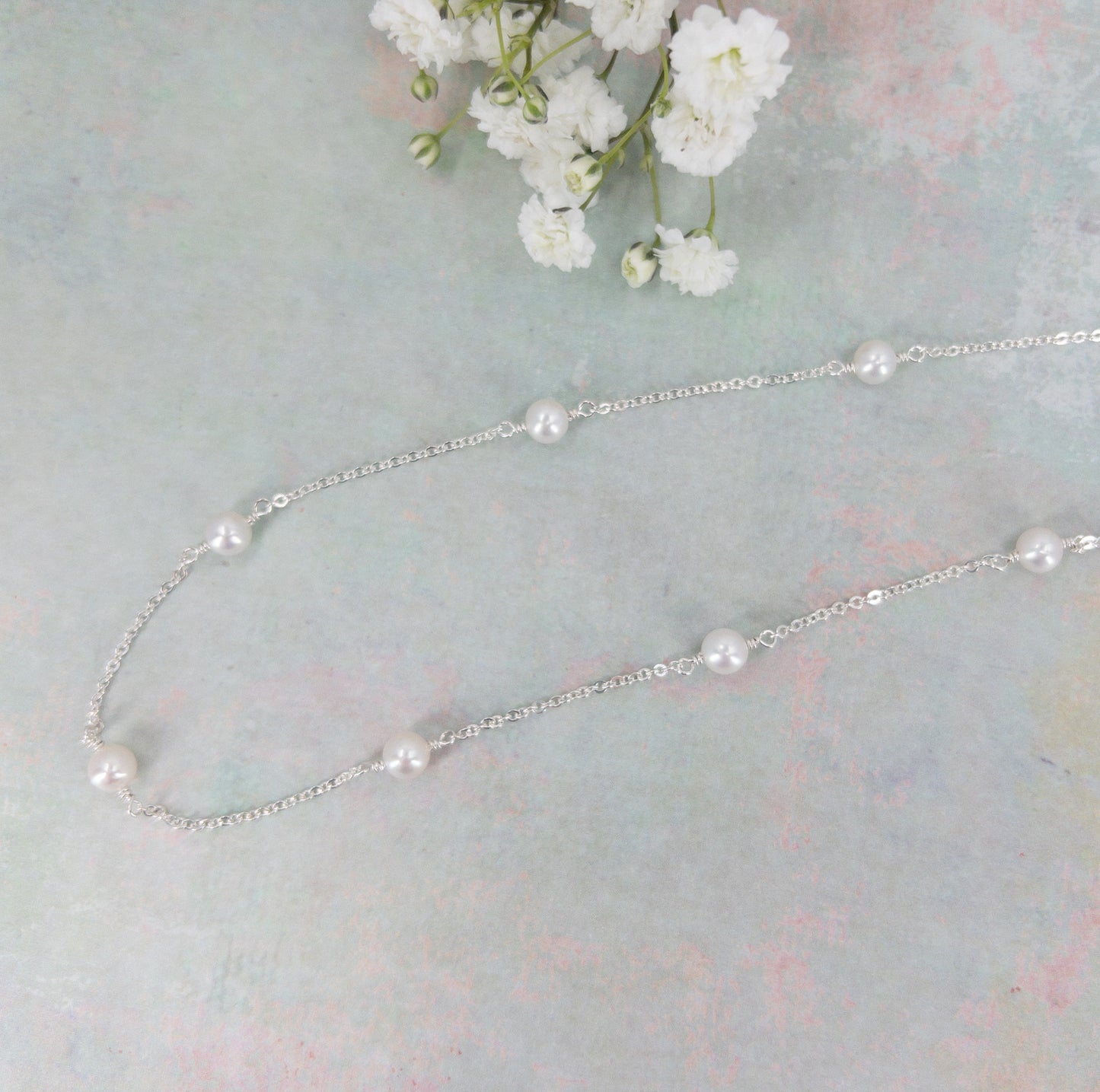 Dainty Pearl Station Necklace