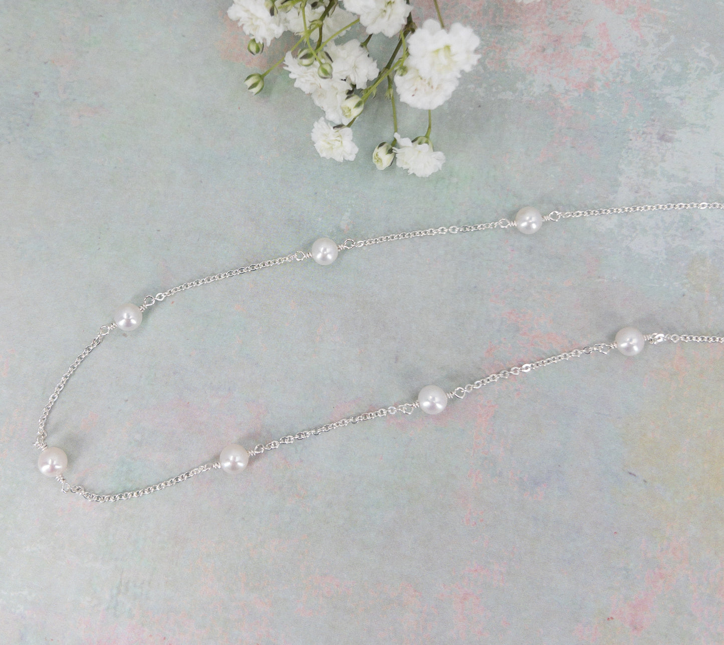 Dainty Pearl Station Necklace