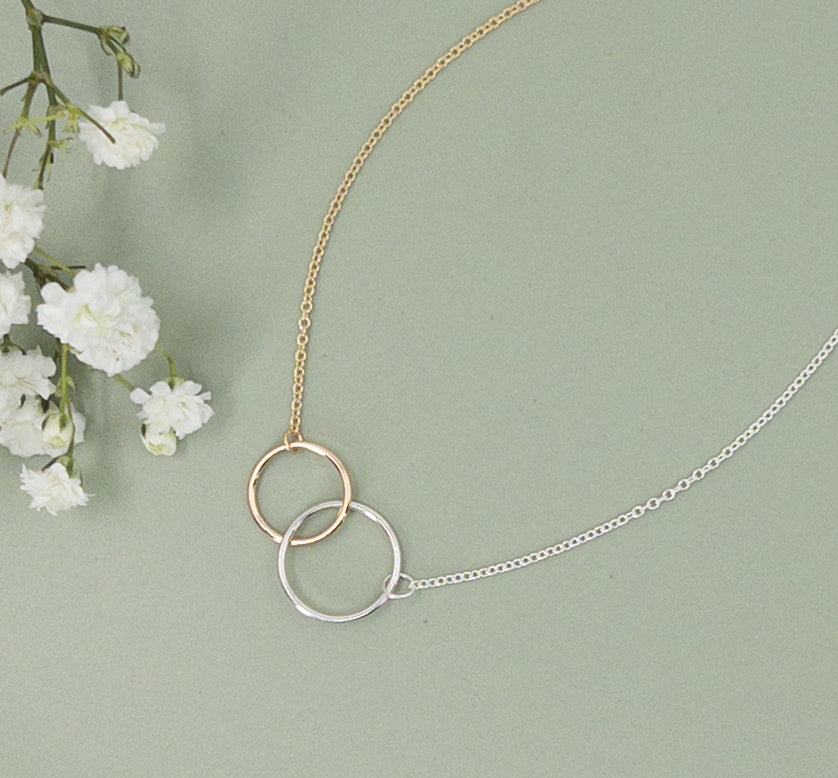 Mixed Metal Interlocking Rings Necklace