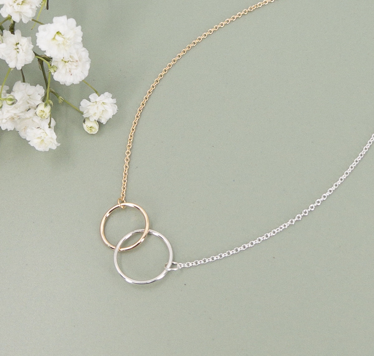 Mixed Metal Interlocking Rings Necklace