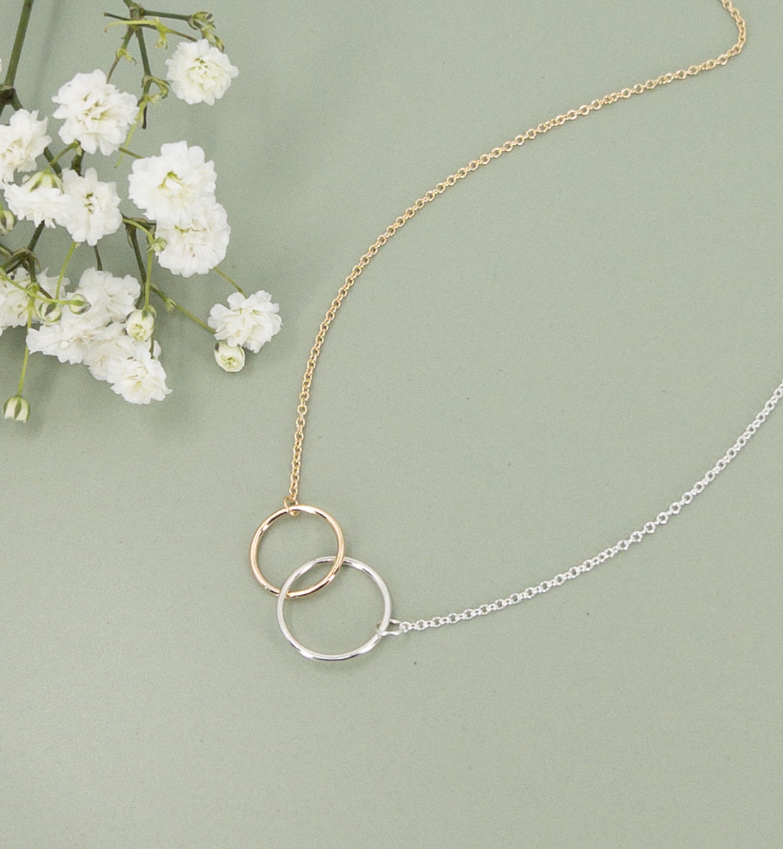 Mixed Metal Interlocking Rings Necklace