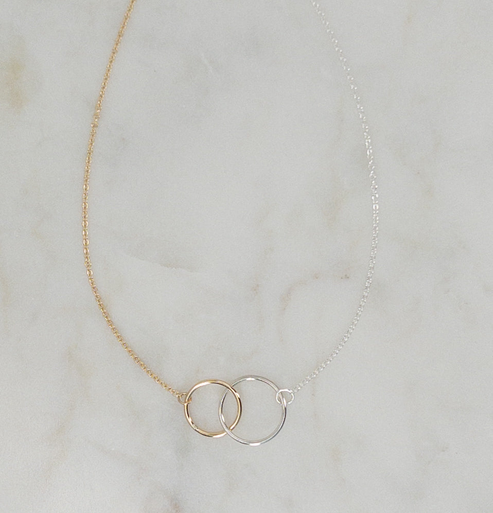 Mixed Metal Interlocking Rings Necklace