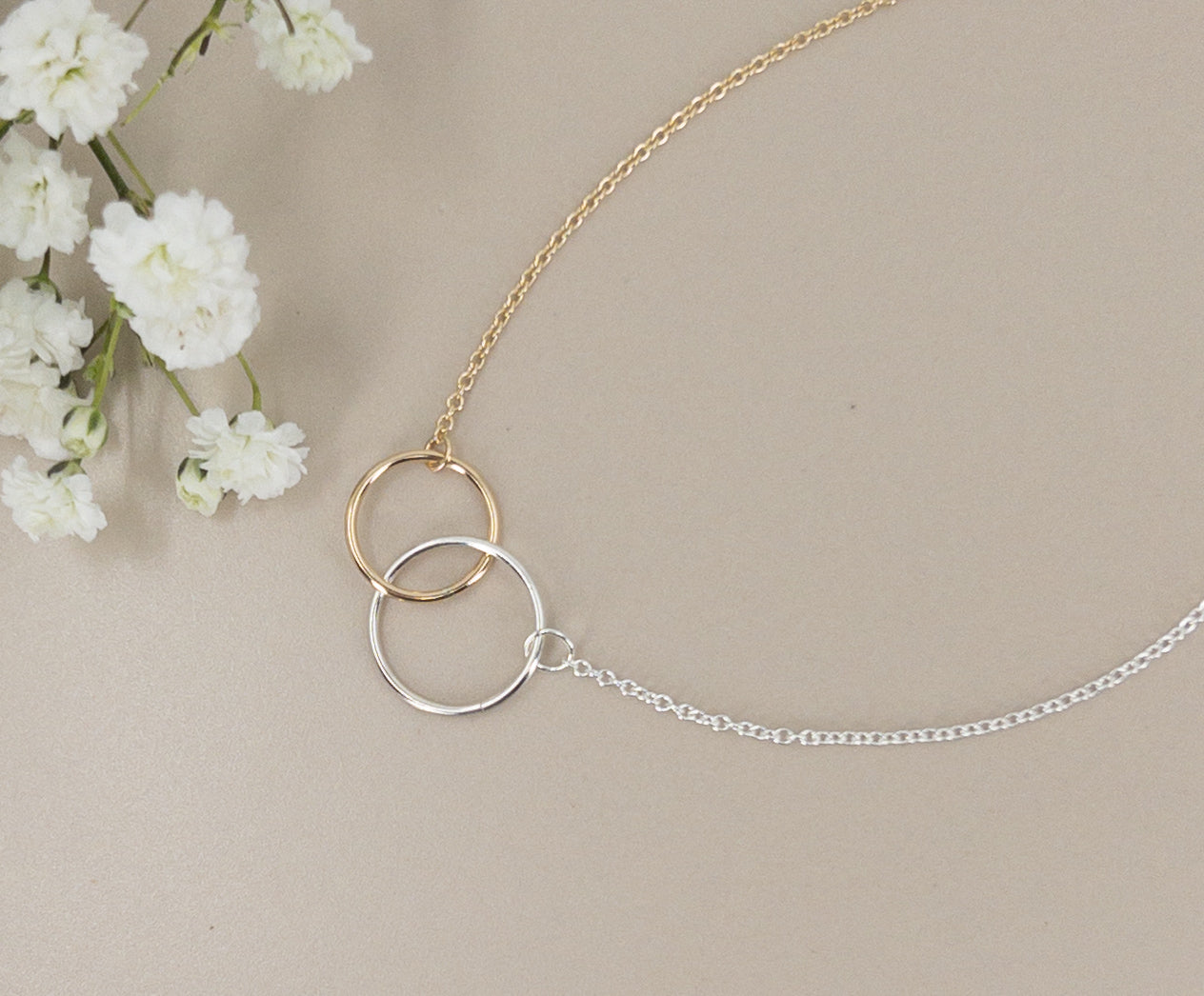 Mixed Metal Interlocking Rings Necklace