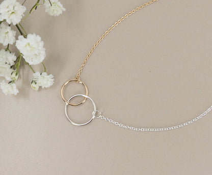 Mixed Metal Interlocking Rings Necklace