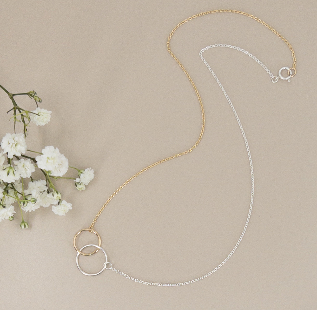 Mixed Metal Interlocking Rings Necklace