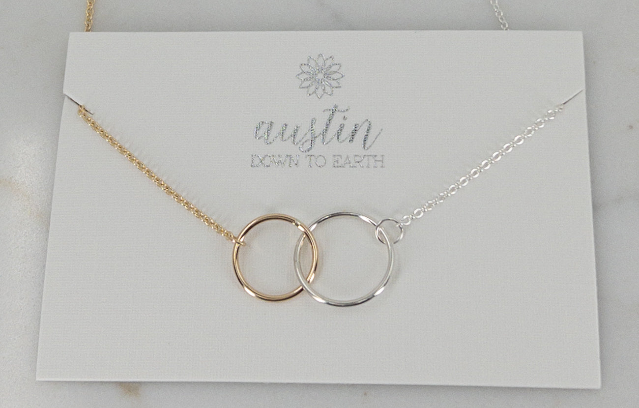 Mixed Metal Interlocking Rings Necklace