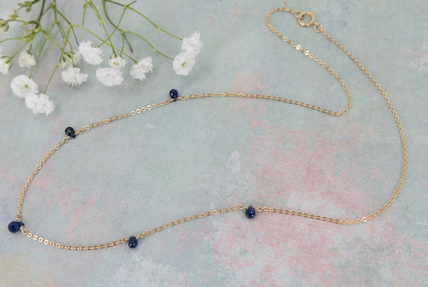 Blue Sapphire Station Necklace