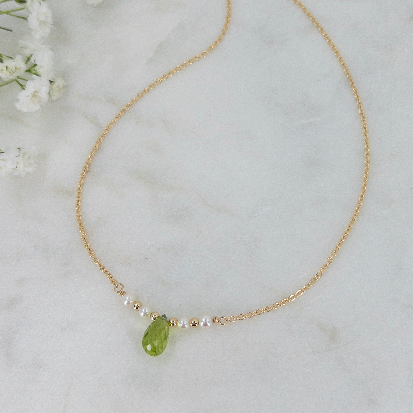 Peridot and Pearl Bar Necklace