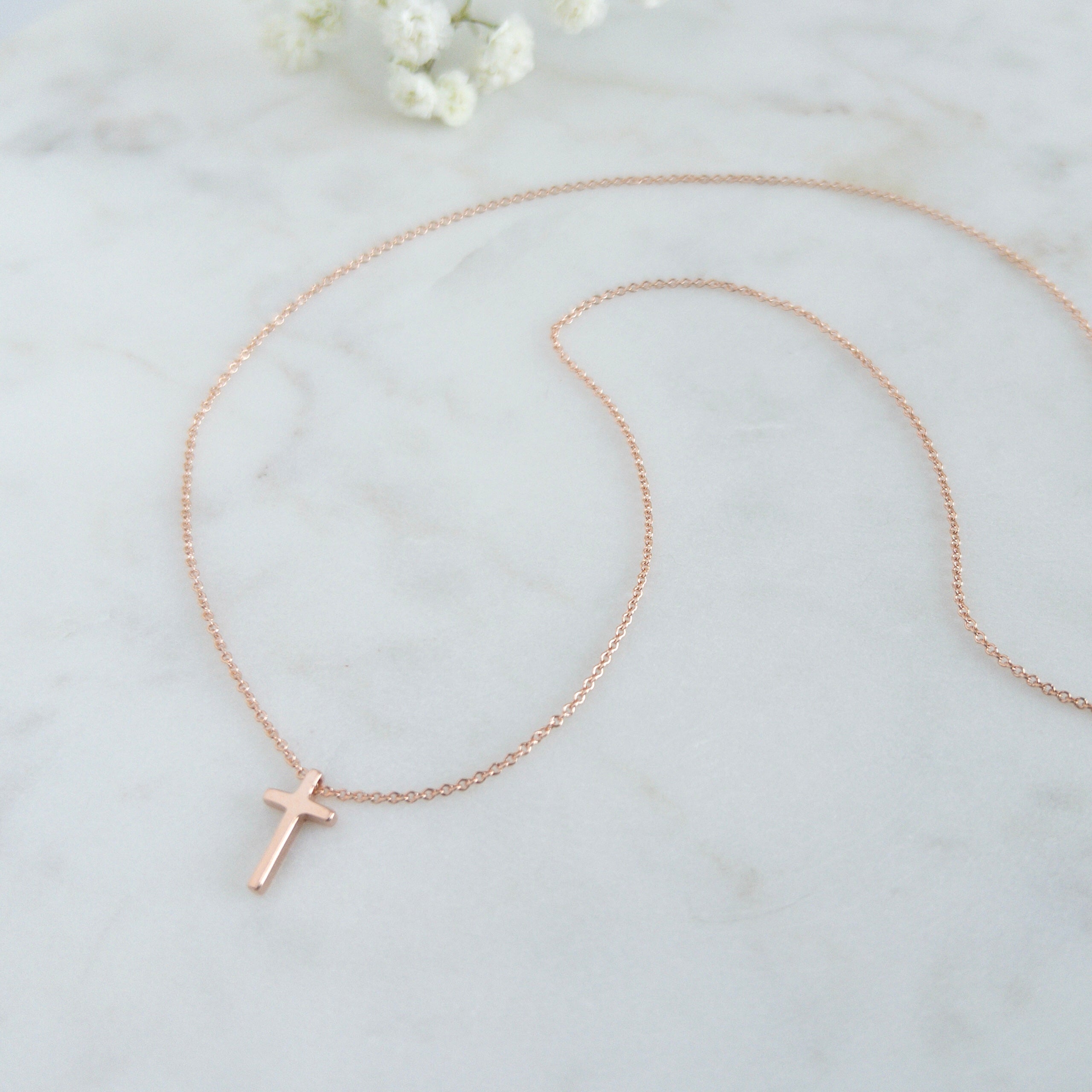 Rose Gold Tiny Cross Necklace for Women – Austin Down to Earth
