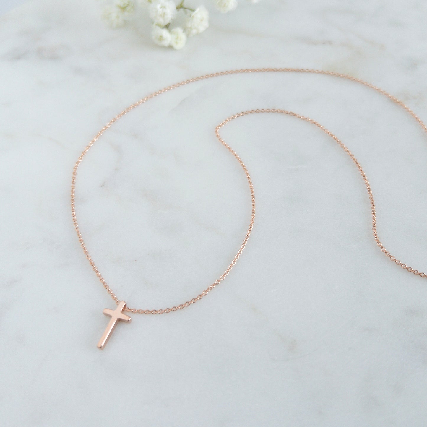 Rose Gold Tiny Cross Necklace for Women