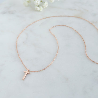 Rose Gold Tiny Cross Necklace for Women