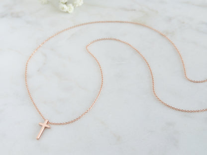 Rose Gold Tiny Cross Necklace for Women