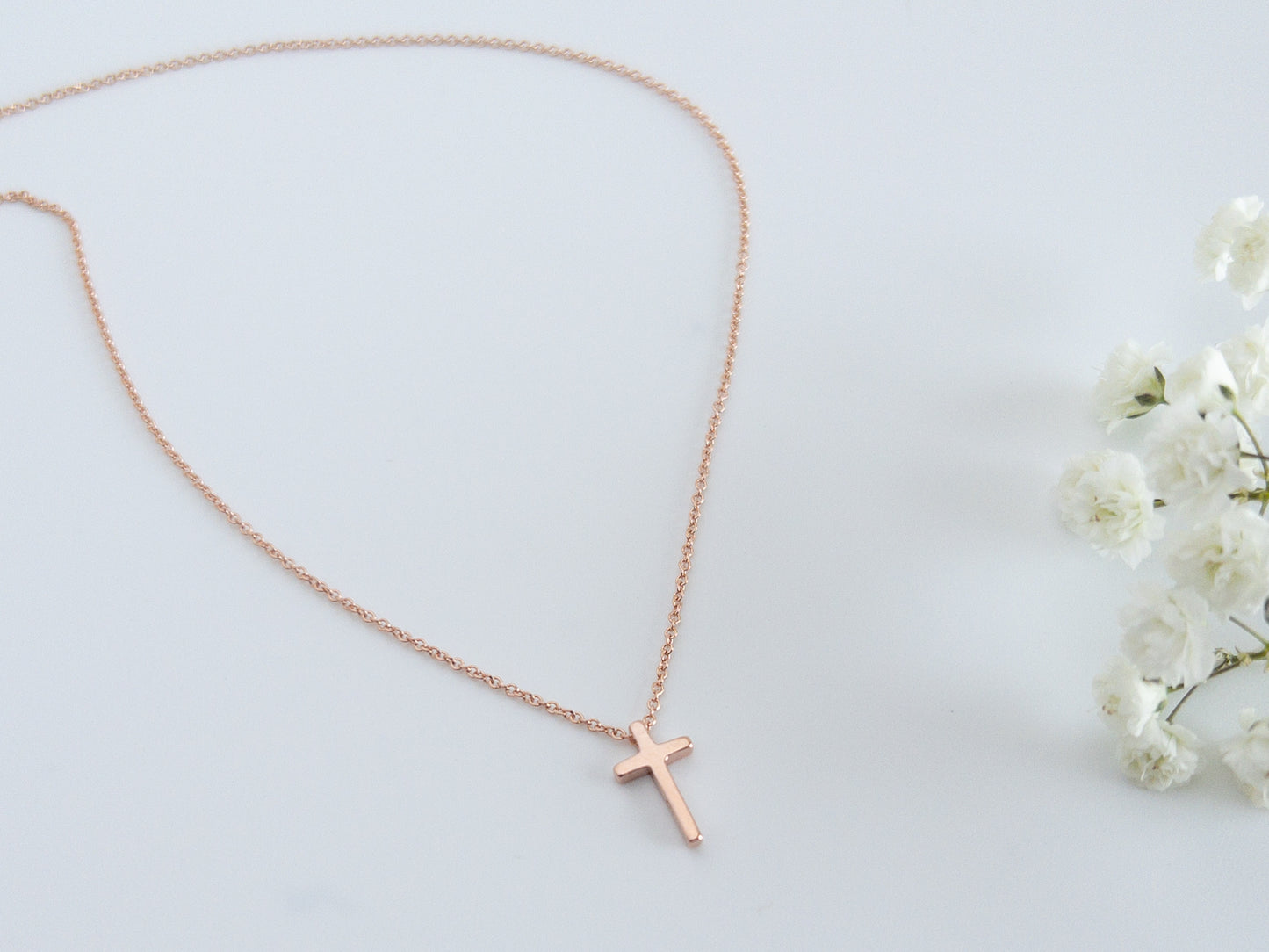 Rose Gold Tiny Cross Necklace for Women
