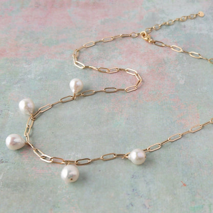 Vivara Baroque pearl necklace on paperclip chain in 14k gold fill