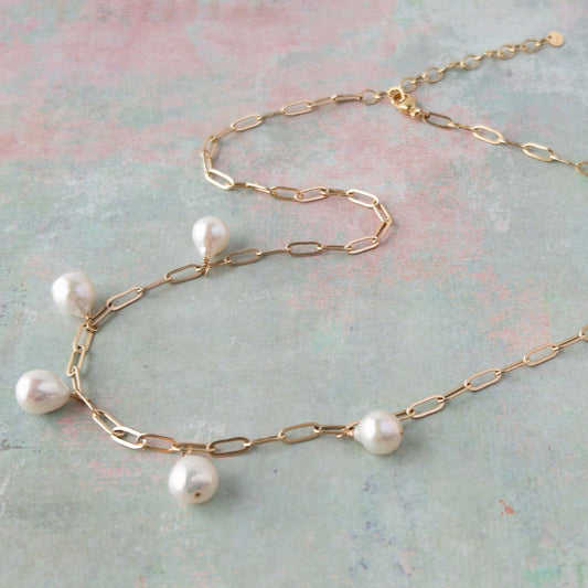 Vivara Baroque pearl necklace on paperclip chain in 14k gold fill