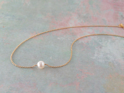 close up of Lucia Single Pearl Necklace