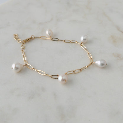Pearl Bracelet for Women with dangling baroque pearls on paperclip chain