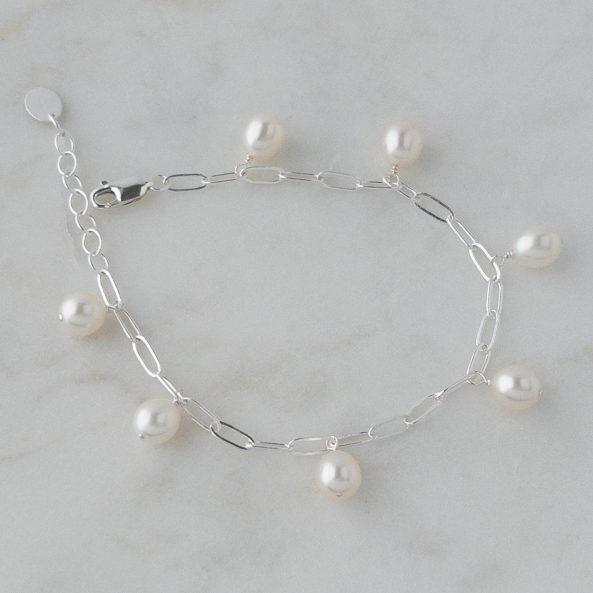 sterling silver paperclip chain bracelet with freshwater pearls