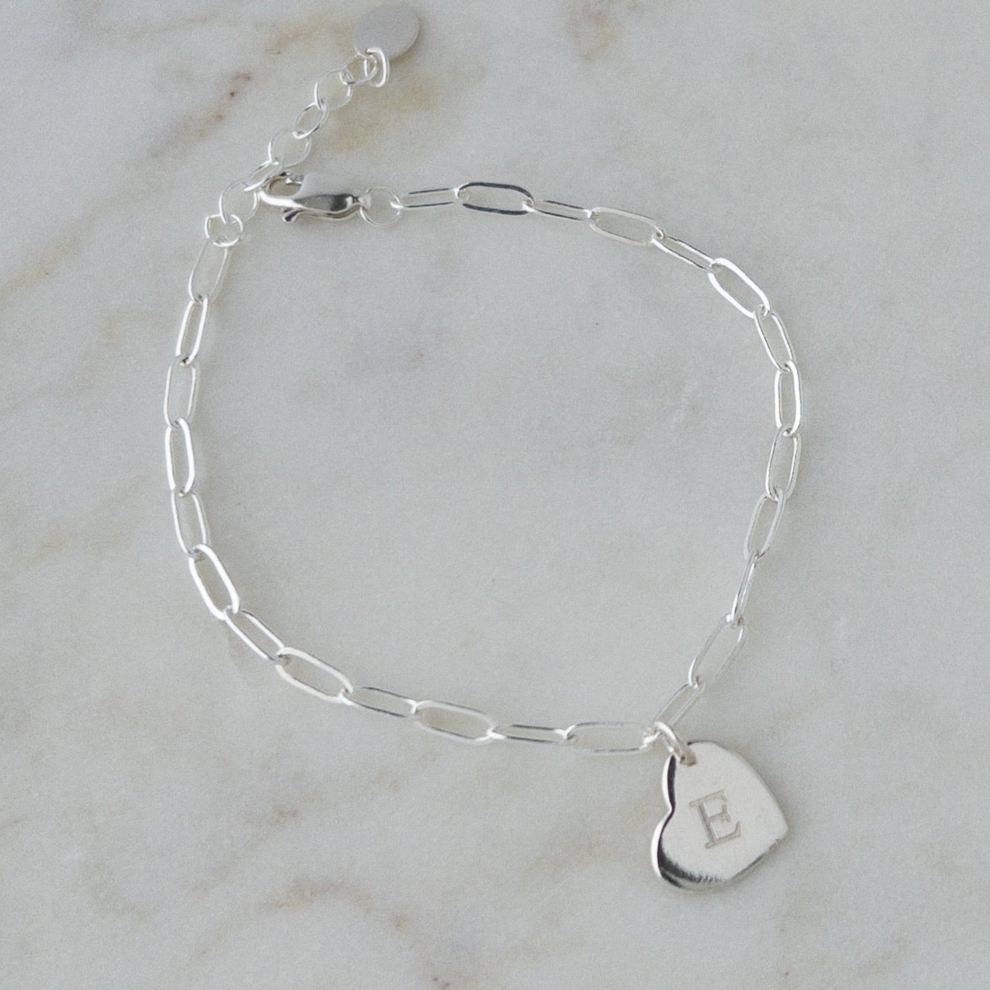 sterling silver paperclip chain bracelet with initial