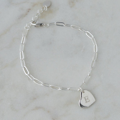 sterling silver paperclip chain bracelet with initial