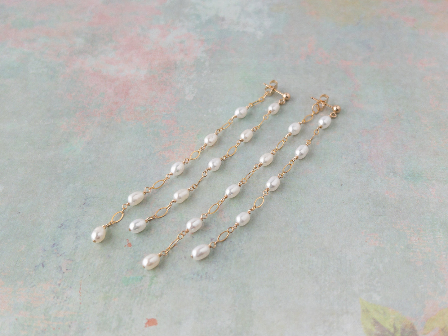 Rosa Long Pearl Dangle Front Back Earrings