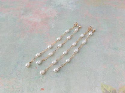 Rosa Long Pearl Dangle Front Back Earrings | Freshwater Pearl Earrings