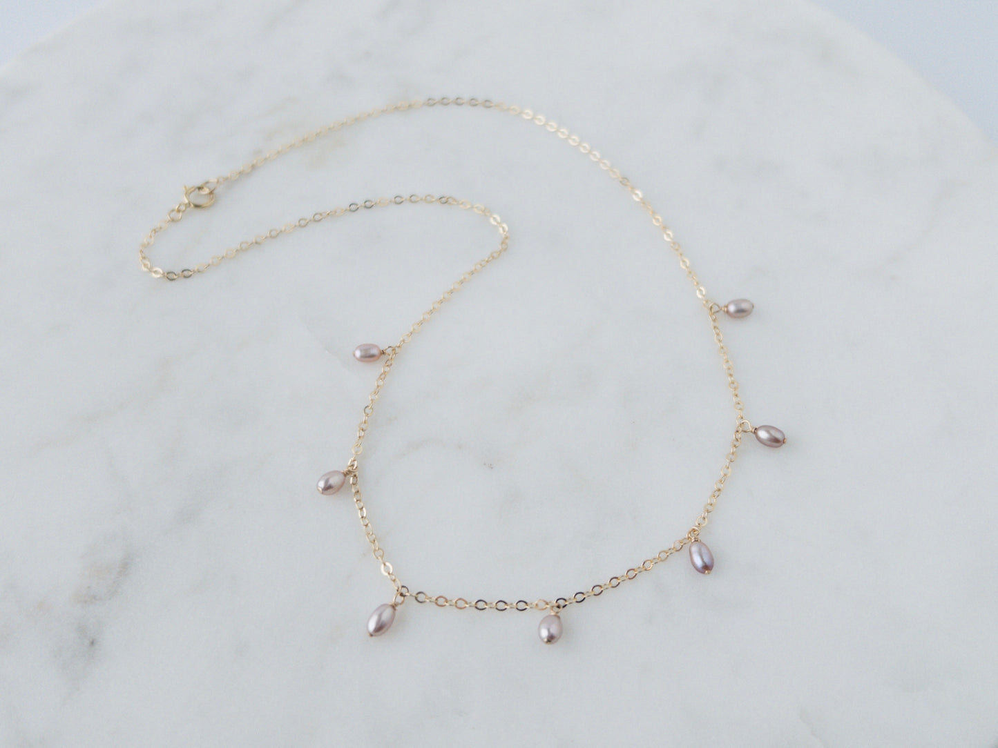 Rosa Tiny Blush Pearl Dangle Necklace