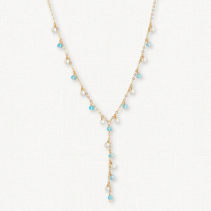 Enchantment Lariat Necklace | Blue Topaz & Pearl Bridal Statement Necklace