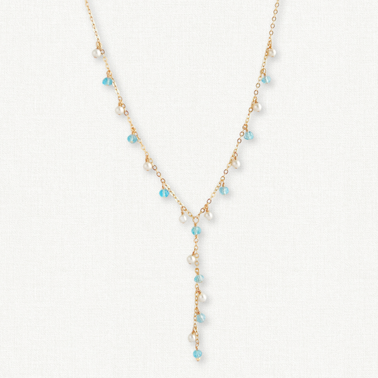Gigi Blue Topaz and Pearl Dangle Necklace
