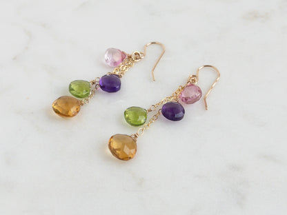 Citrine, Peridot, Amethyst and Topaz Dangle Earrings