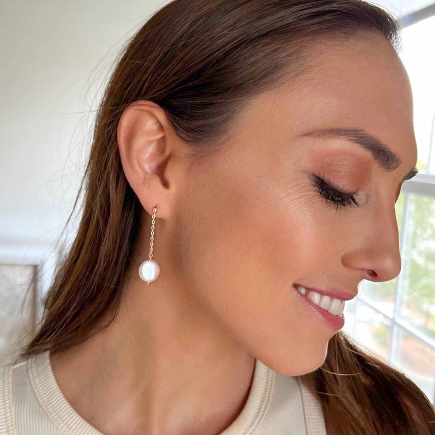 Coin Pearl Dangle Earrings