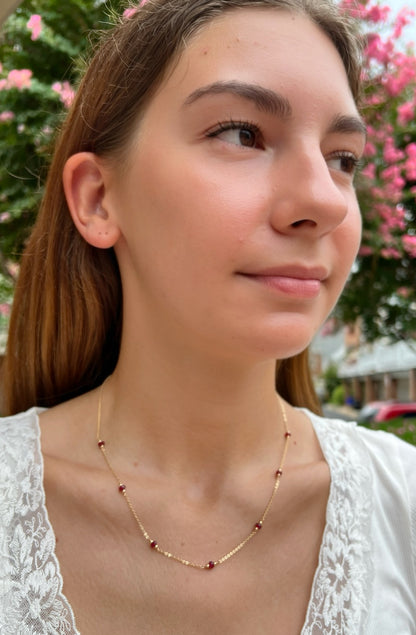 Large Ruby Station Necklace | July Birthstone