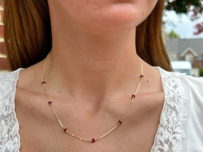 Large Ruby Station Necklace | July Birthstone