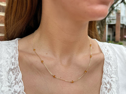 Citrine Station Necklace | November Birthstone