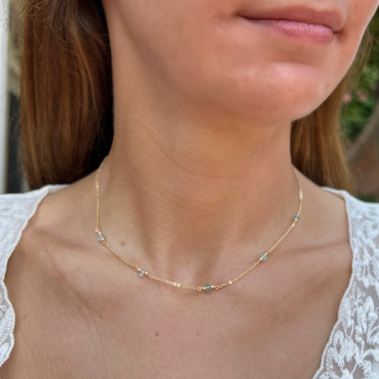 Aquamarine Station Necklace | March Birthstone