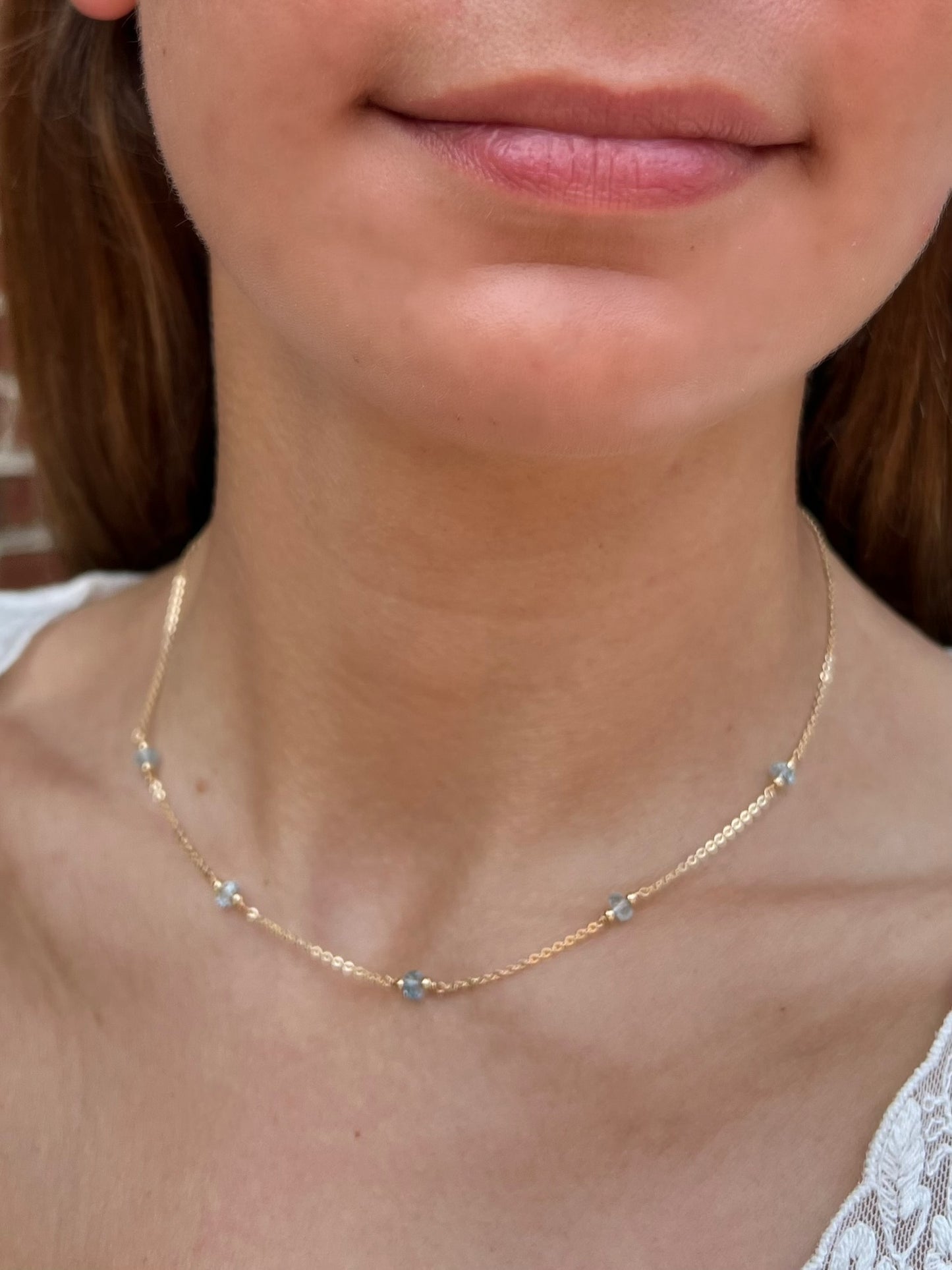 Aquamarine Station Necklace | March Birthstone